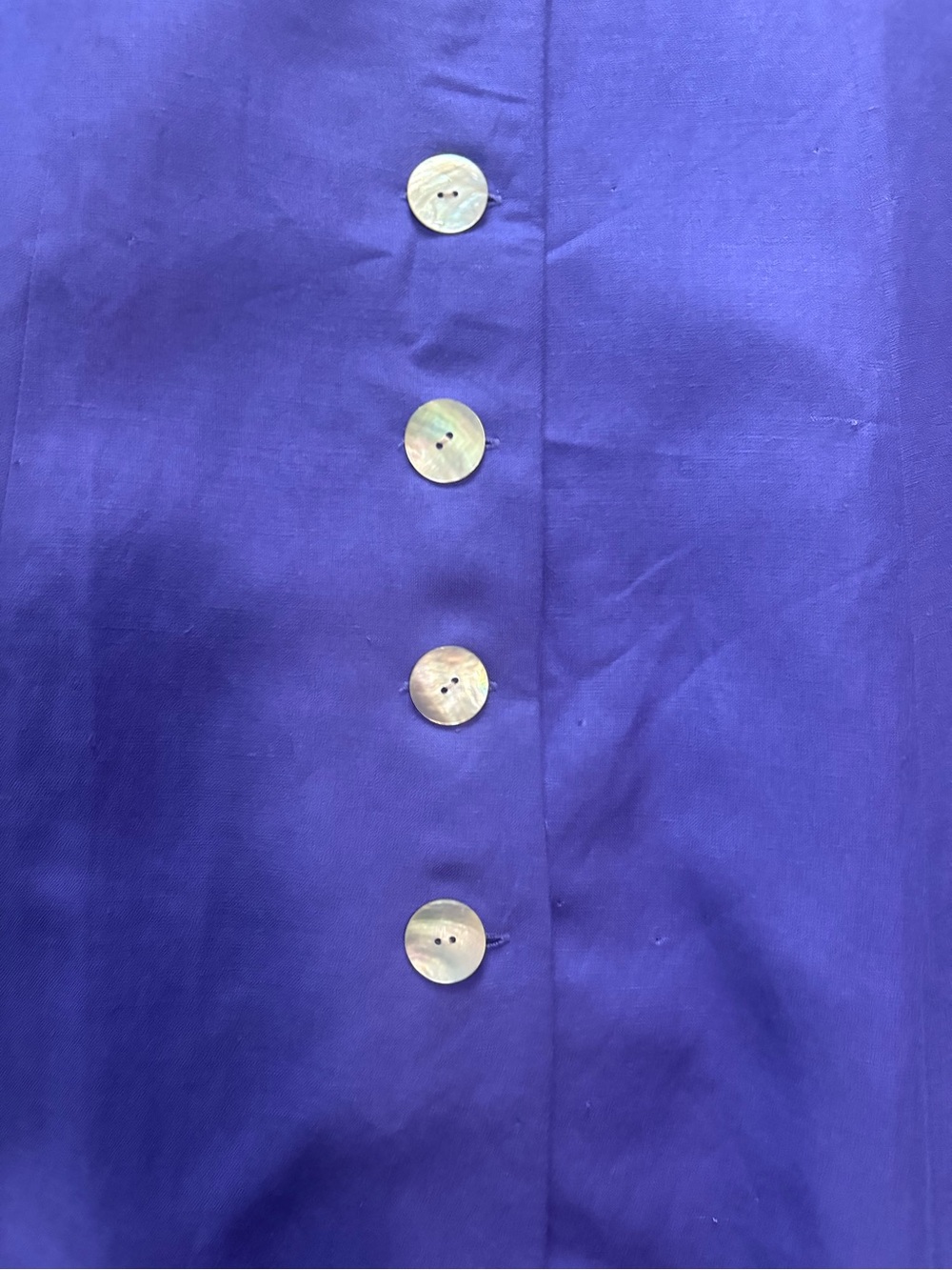 Vintage Linen Dress 12 Petite Indigo Iridescent Button Front - Picture 13 of 15